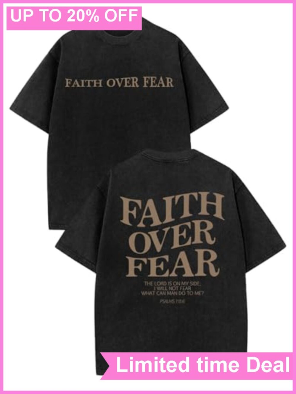 Unisex Faith Over Fear Graphic Tee 100% Cotton Vintage Acid Wash Crewneck